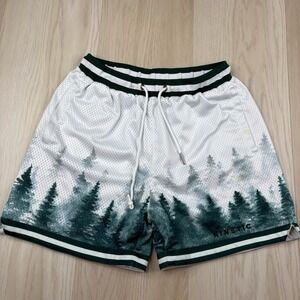 Kinetic Kings Mesh Shorts Forest Trees Gym Basketball Green White Mens Size M